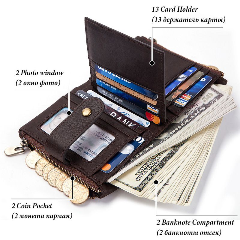 RFID Blocking Top Cowhide Leather Wallet For Men RFID Blocking Top Cowhide Leather Wallet For Men