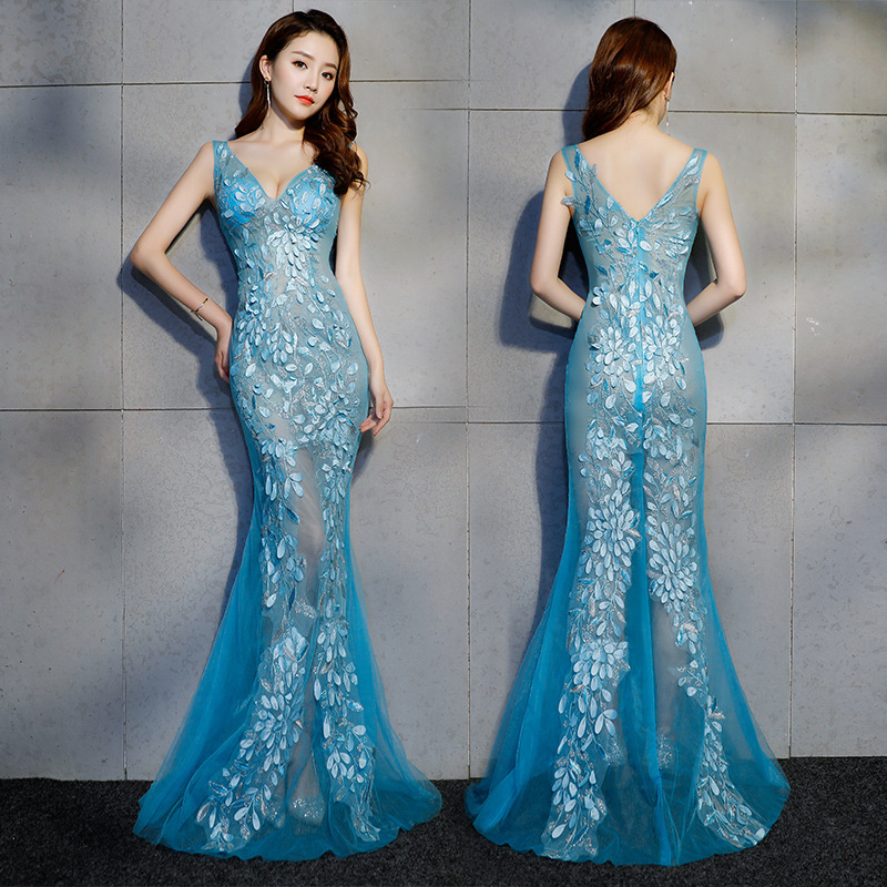 Long Mermaid Real Silk Prom Evening Dress Vine Leaves Sexy See Through Long Mermaid Real Silk Prom Evening Dress Vine Leaves Sexy See Through