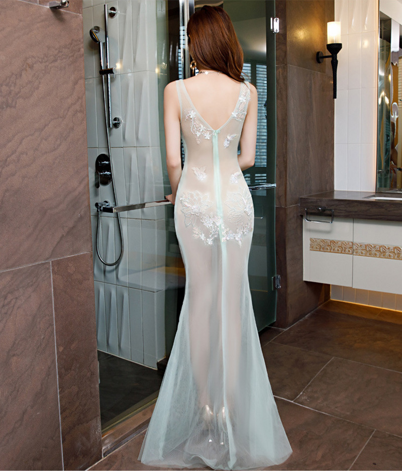 Sexy Transparent Maxi Sleeveless Lace Evening Dress, Night Club Sexy Transparent Maxi Sleeveless Lace Evening Dress, Night Club