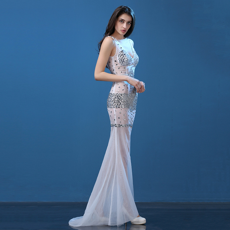 Transparent Diamond Maxi Mermaid Silk Dress Transparent Diamond Maxi Mermaid Silk Dress