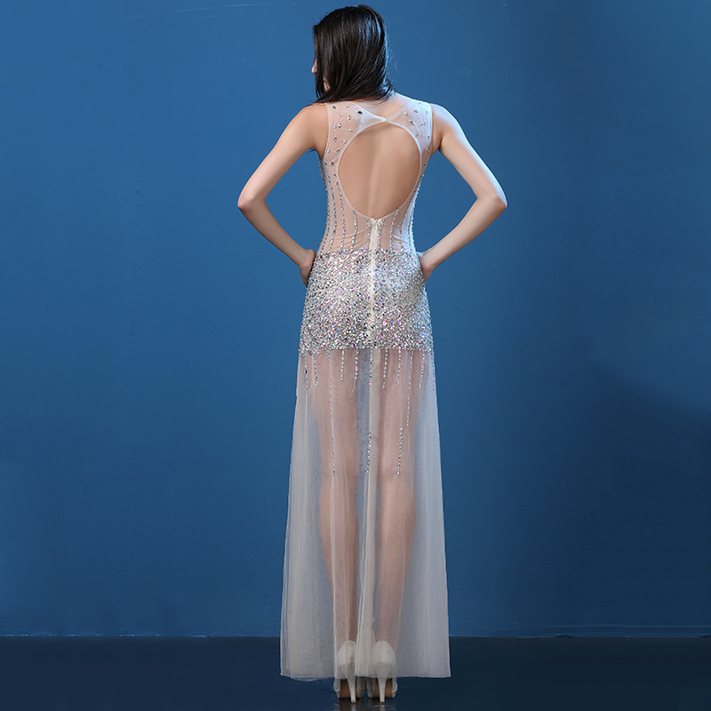 Sexy Maxi A-Line Real Silk Lady Evening Dress Shiny Stones Sexy Maxi A-Line Real Silk Lady Evening Dress Shiny Stones