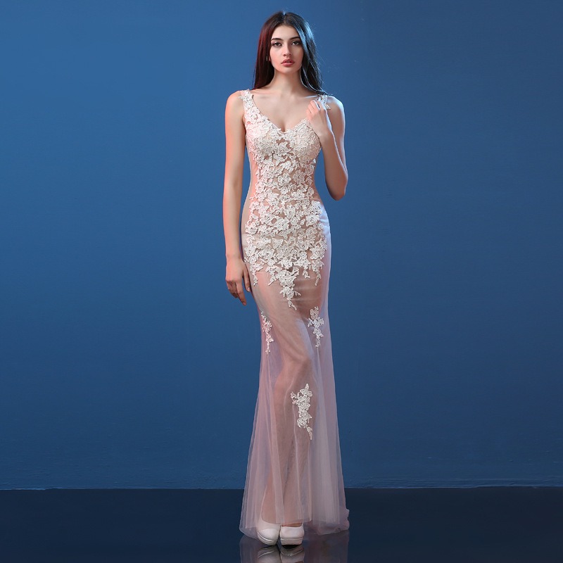 Champagne Sexy Mermaid Train Silk Lace Actress Dress Maxi Transparent Champagne Sexy Mermaid Train Silk Lace Actress Dress Maxi Transparent