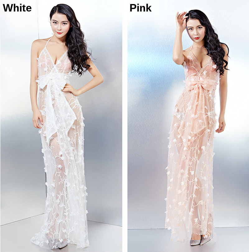 Sexy Maxi Halter Neckline Bowknot Slit Party Dress Real Silk Sexy Maxi Halter Neckline Bowknot Slit Party Dress Real Silk