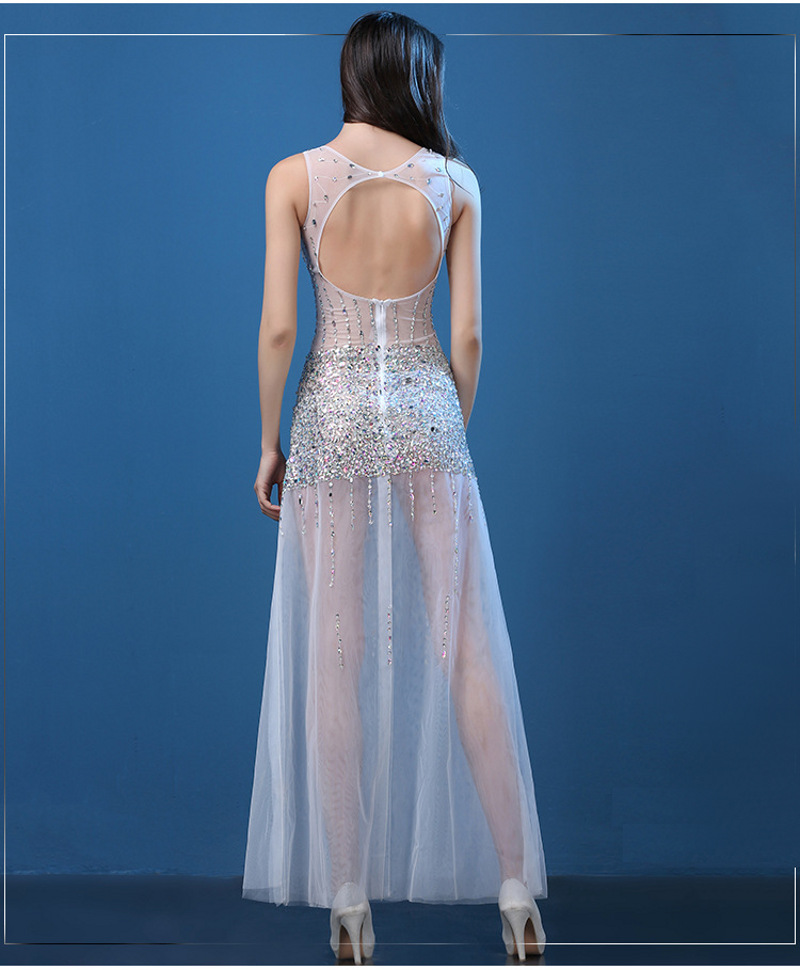 Sexy Maxi A-Line Real Silk Lady Evening Dress Shiny Stones Sexy Maxi A-Line Real Silk Lady Evening Dress Shiny Stones