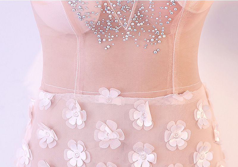 Pink Long Sexy See Through Dress For Women Real Silk Beads Floral Pink Long Sexy See Through Dress For Women Real Silk Beads Floral